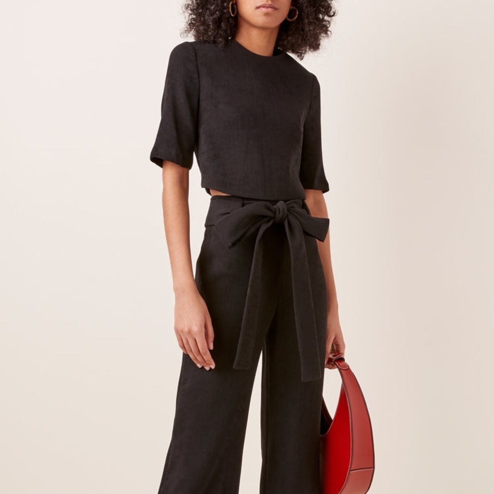 STAUD Black Florence Plisse Top